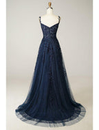 NumberSea - A - Line Prom Dresses See Through Dress Formal Sweep / Brush Train Sleeveless Sweetheart Tulle Backless with Beading Slit Appliques