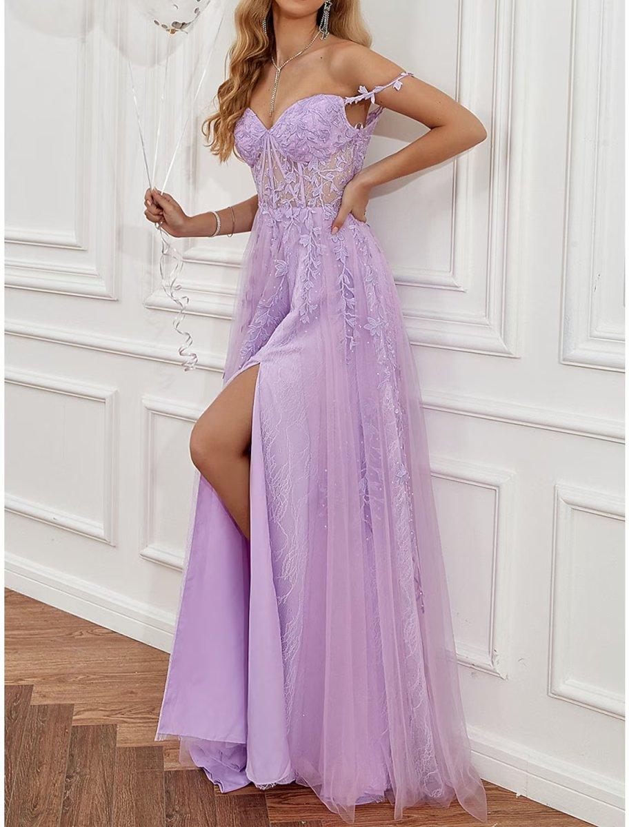 NumberSea - A - Line Prom Dresses See Through Dress Formal Sweep / Brush Train Sleeveless Sweetheart Tulle Backless with Beading Slit Appliques