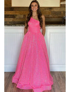 NumberSea - A - Line Prom Dresses Sparkle & Shine Dress Formal Floor Length Sleeveless One Shoulder Sequined Backless with Pleats Sequin