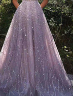 NumberSea - A - Line Prom Dresses Sparkle & Shine Dress Formal Wedding Party Floor Length Sleeveless V Neck Sequined Backless with Sequin