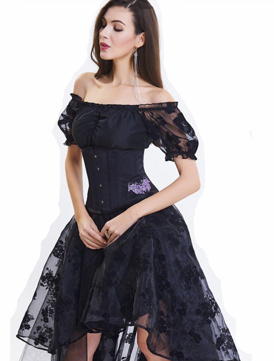NumberSea-A-Line Prom Dresses Vintage Dress Masquerade Asymmetrical Short Sleeve Off Shoulder Lace with Embroidery Appliques As picture