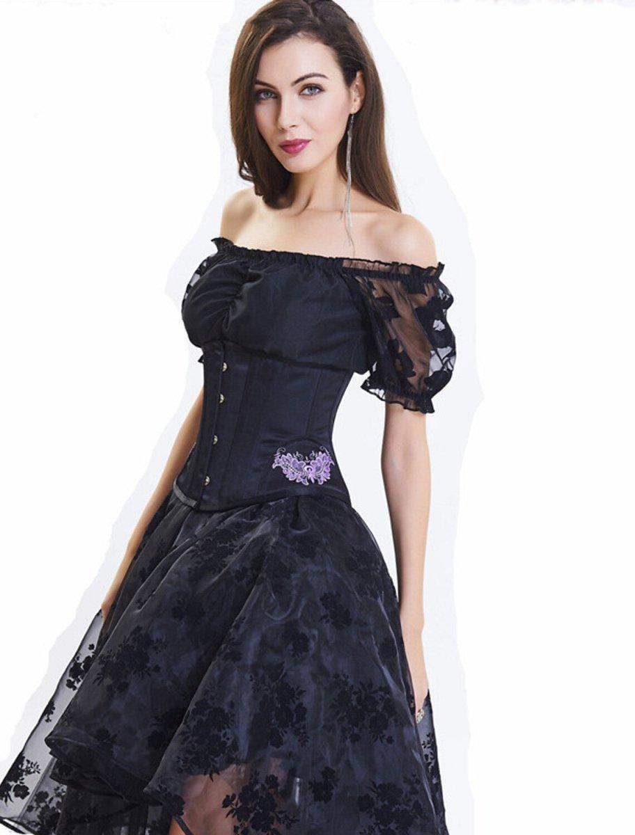 NumberSea - A - Line Prom Dresses Vintage Dress Masquerade Asymmetrical Short Sleeve Off Shoulder Lace with Embroidery Appliques