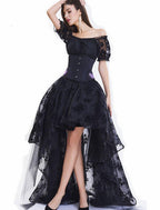 NumberSea - A - Line Prom Dresses Vintage Dress Masquerade Asymmetrical Short Sleeve Off Shoulder Lace with Embroidery Appliques