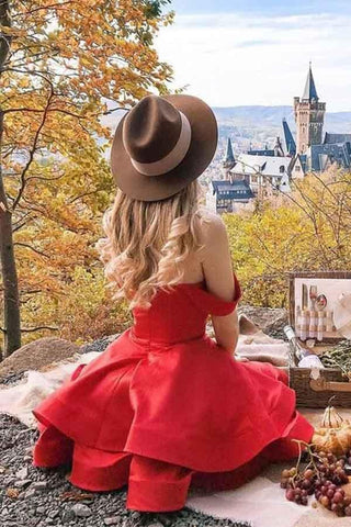 A-Linie Rote Satinträger Kurzes Ballkleid Homecomingkleid PD377