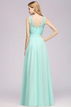 A-Line Ruffles Bridesmaid Dress Lace Scalloped Sleeveless Floor-Length Wedding Party Dress