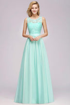 A-Line Ruffles Bridesmaid Dress Lace Scalloped Sleeveless Floor-Length Wedding Party Dress