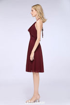 A-Linie Rüschen Chiffon Neckholder Knielanges Partykleid Schlichtes Brautjungfernkleid