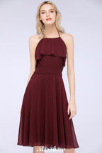 A-Linie Rüschen Chiffon Neckholder Knielanges Partykleid Schlichtes Brautjungfernkleid