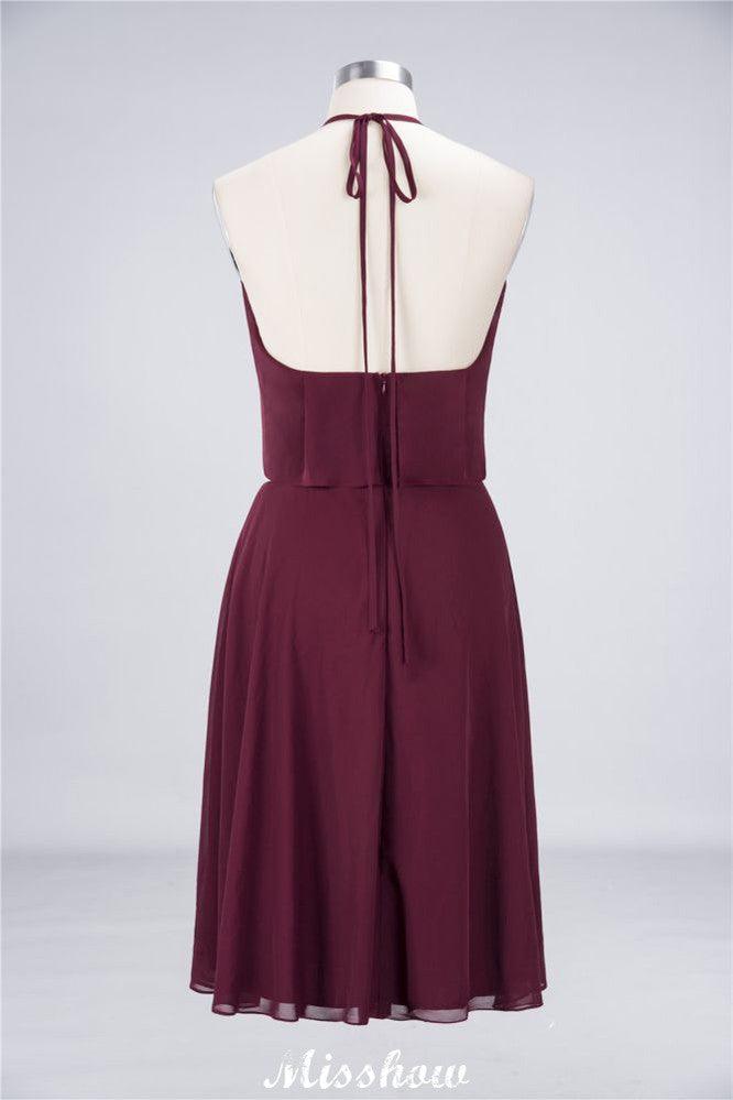 A-Linie Rüschen Chiffon Neckholder Knielanges Partykleid Schlichtes Brautjungfernkleid