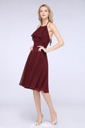 A-Linie Rüschen Chiffon Neckholder Knielanges Partykleid Schlichtes Brautjungfernkleid
