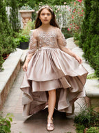 NumberSea - A - line Satin Asymmetrical Flower Girl Dress