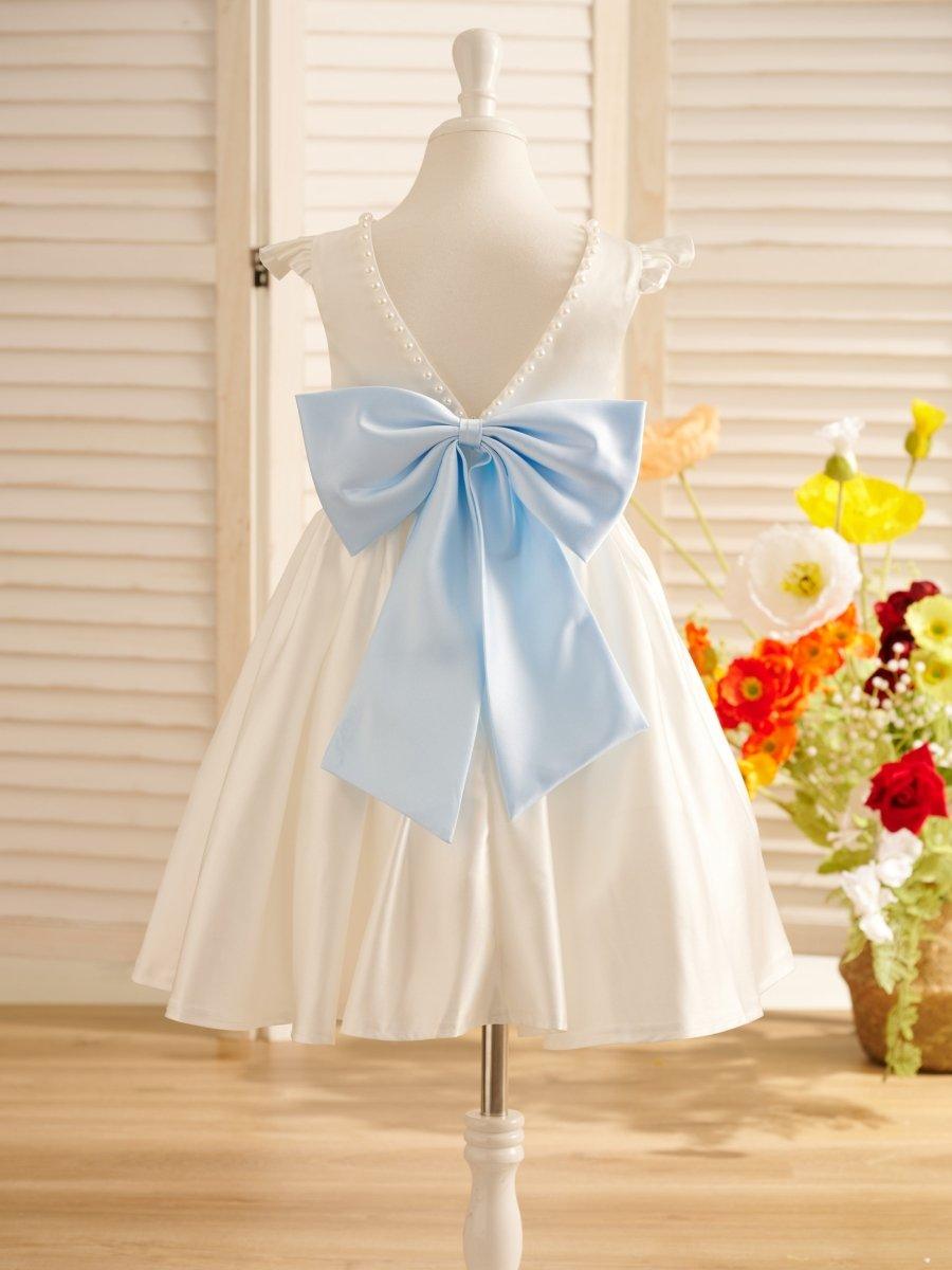 A-line Satin Flutter Sleeves Knee-length Flower Girl Dress Sky Blue A-line Satin Flutter Sleeves Knee-length Flower Girl Dress Sky Blue