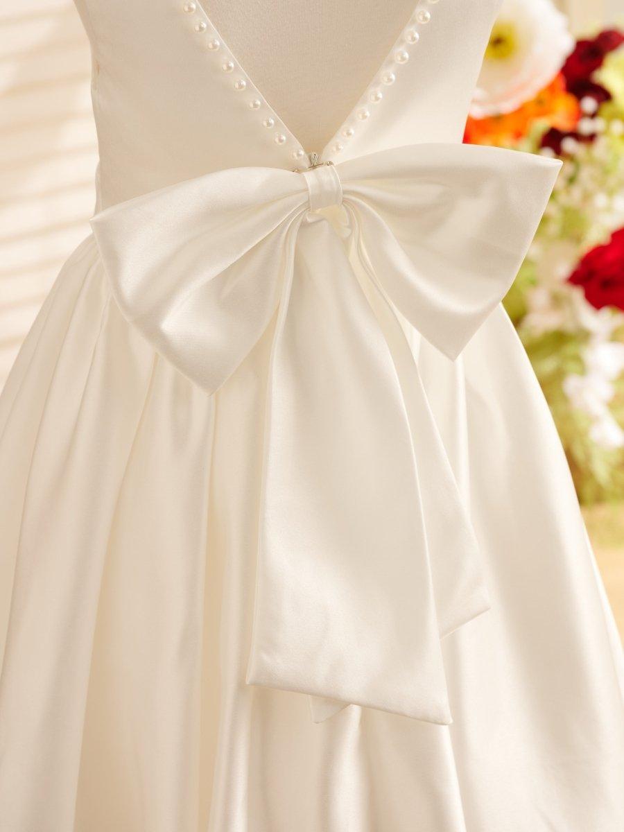 NumberSea - A - line Satin Flutter Sleeves Knee - length Flower Girl Dress