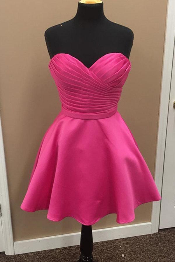 A-line Satin Sweetheart Simple Homecoming Dresses Short Prom Dress