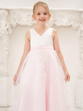 NumberSea - A - line Satin Tulle Ankle - length Pink Dress (2003227111)