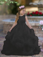 NumberSea - A - line Satin Tulle Floor - length Cascading Ruffles Flower Girl Dress