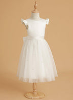 NumberSea - A - line Satin Tulle Knee - length Dusty Rose Dress (2003227179)