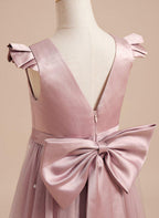 NumberSea - A - line Satin Tulle Knee - length Dusty Rose Dress (2003227179)