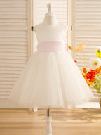 NumberSea - A - Line Satin Tulle Knee - length Flower Girl Dress