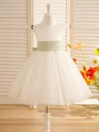 NumberSea - A - Line Satin Tulle Knee - length Flower Girl Dress