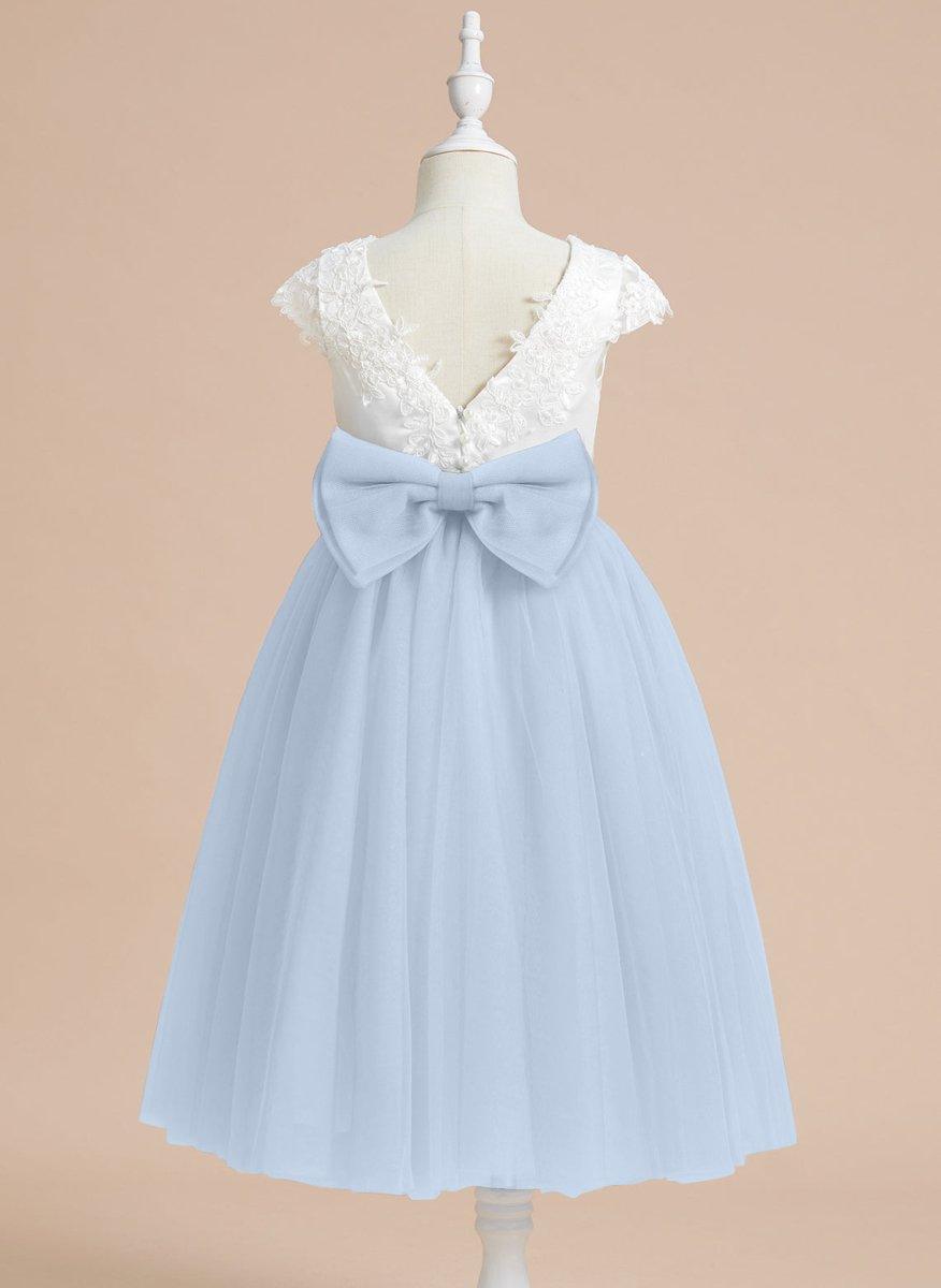 NumberSea - A - line Satin Tulle Tea - length First Communion Flower Girl Dress