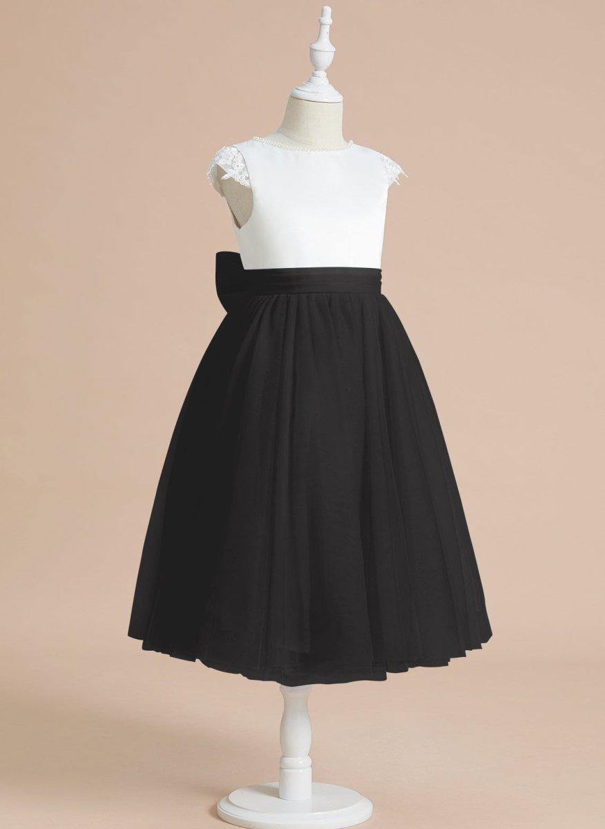 NumberSea - A - line Satin Tulle Tea - length First Communion Flower Girl Dress