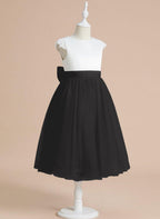 NumberSea - A - line Satin Tulle Tea - length First Communion Flower Girl Dress