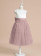 NumberSea - A - line Satin Tulle Tea - length First Communion Flower Girl Dress