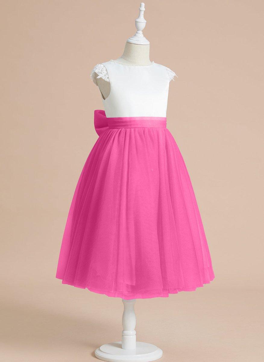 NumberSea - A - line Satin Tulle Tea - length First Communion Flower Girl Dress