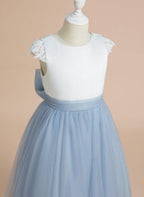 NumberSea - A - line Satin Tulle Tea - length First Communion Flower Girl Dress