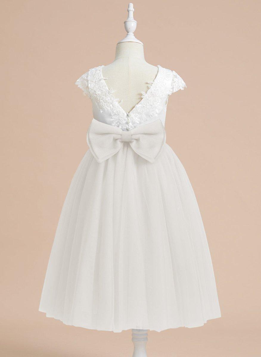 NumberSea - A - line Satin Tulle Tea - length First Communion Flower Girl Dress