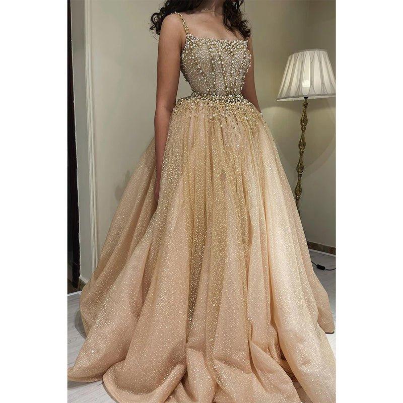 NumberSea - A - line Scoop Luxury Beads Long Formal Evening Dress with Detachable Skirt