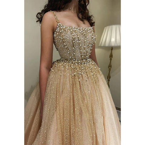 NumberSea - A - line Scoop Luxury Beads Long Formal Evening Dress with Detachable Skirt