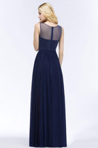 A-Linie U-Ausschnitt Brautjungfernkleid Chiffon Applikationen Bodenlang Abend Maxikleid Ärmellos