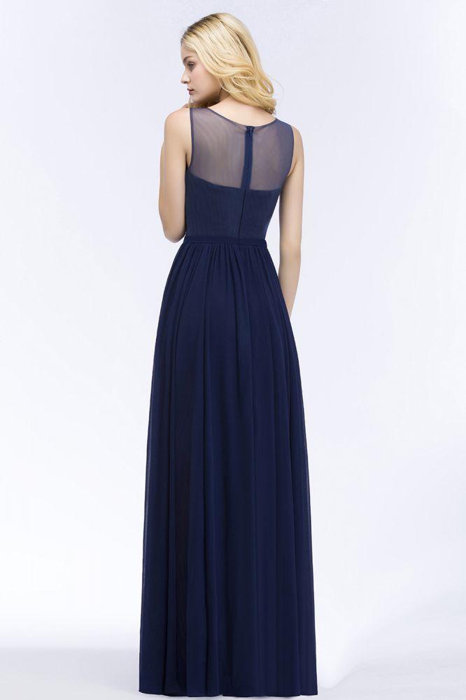 A-Linie U-Ausschnitt Brautjungfernkleid Chiffon Applikationen Bodenlang Abend Maxikleid Ärmellos