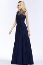 A-Linie U-Ausschnitt Brautjungfernkleid Chiffon Applikationen Bodenlang Abend Maxikleid Ärmellos