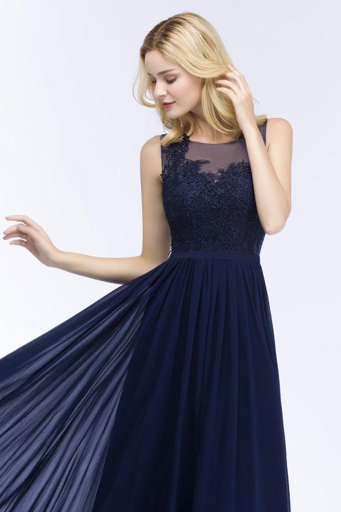 A-Linie U-Ausschnitt Brautjungfernkleid Chiffon Applikationen Bodenlang Abend Maxikleid Ärmellos