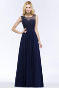 A-Linie U-Ausschnitt Brautjungfernkleid Chiffon Applikationen Bodenlang Abend Maxikleid Ärmellos