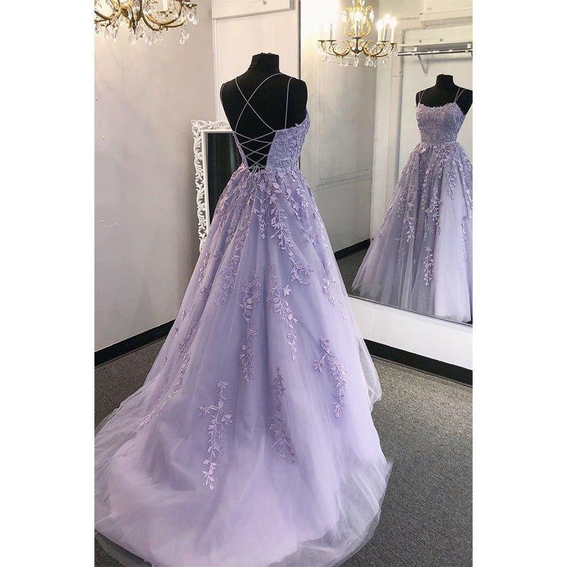 NumberSea - A - line Scoop Tulle Appliques Long Prom Dress