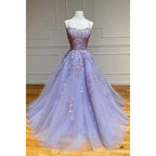 NumberSea - A - line Scoop Tulle Appliques Long Prom Dress