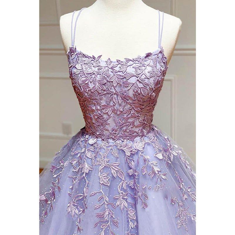 NumberSea - A - line Scoop Tulle Appliques Long Prom Dress