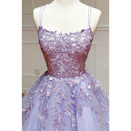 NumberSea - A - line Scoop Tulle Appliques Long Prom Dress