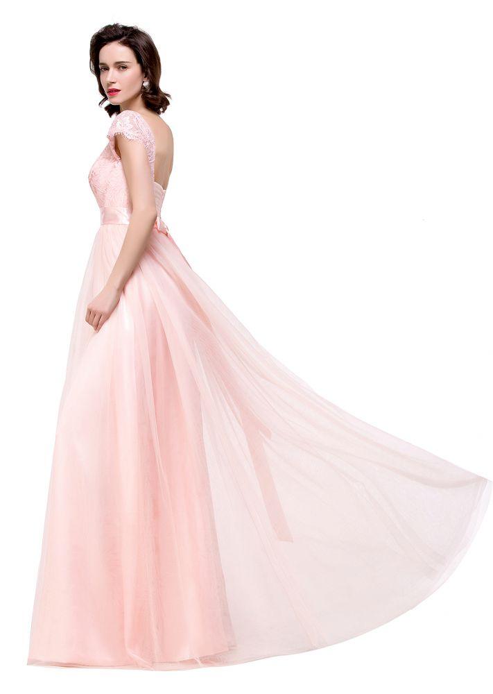 A-line Short Sleeve Chiffon Bridesmaid Dresses with Ribbon Bow Sash
