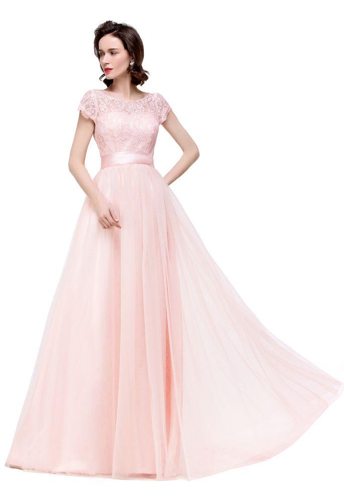 A-line Short Sleeve Chiffon Bridesmaid Dresses with Ribbon Bow Sash