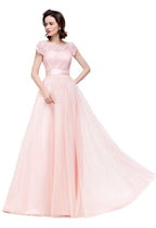A-line Short Sleeve Chiffon Bridesmaid Dresses with Ribbon Bow Sash