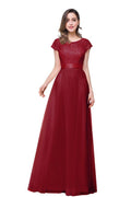 A-line Short Sleeve Chiffon Bridesmaid Dresses with Ribbon Bow Sash
