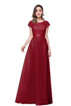 A-line Short Sleeve Chiffon Bridesmaid Dresses with Ribbon Bow Sash