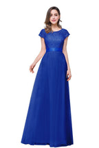 A-line Short Sleeve Chiffon Bridesmaid Dresses with Ribbon Bow Sash