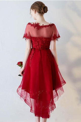 A-Line Short Sleeves Appliques Sweetheart Asymmetry Homecoming Dress
