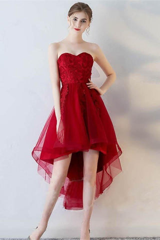 A-Line Short Sleeves Appliques Sweetheart Asymmetry Homecoming Dress
